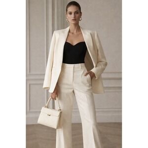 NWT Maria McManus High Waisted Crop Trouser Ivory Wool Basket Weave Size 2